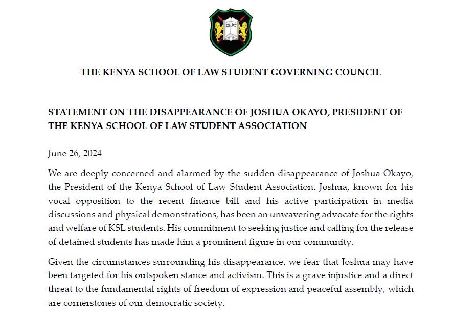 Kenya dispatch: law student leaders abducted as Kenya lawyers push back against violent suppression of Finance Bill protesters